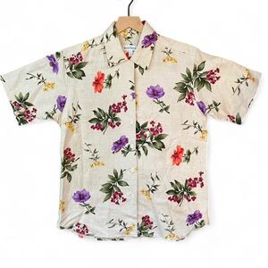david brooks Floral Button-Down Shirt in Beige with Purple, Red, Green, Yellow